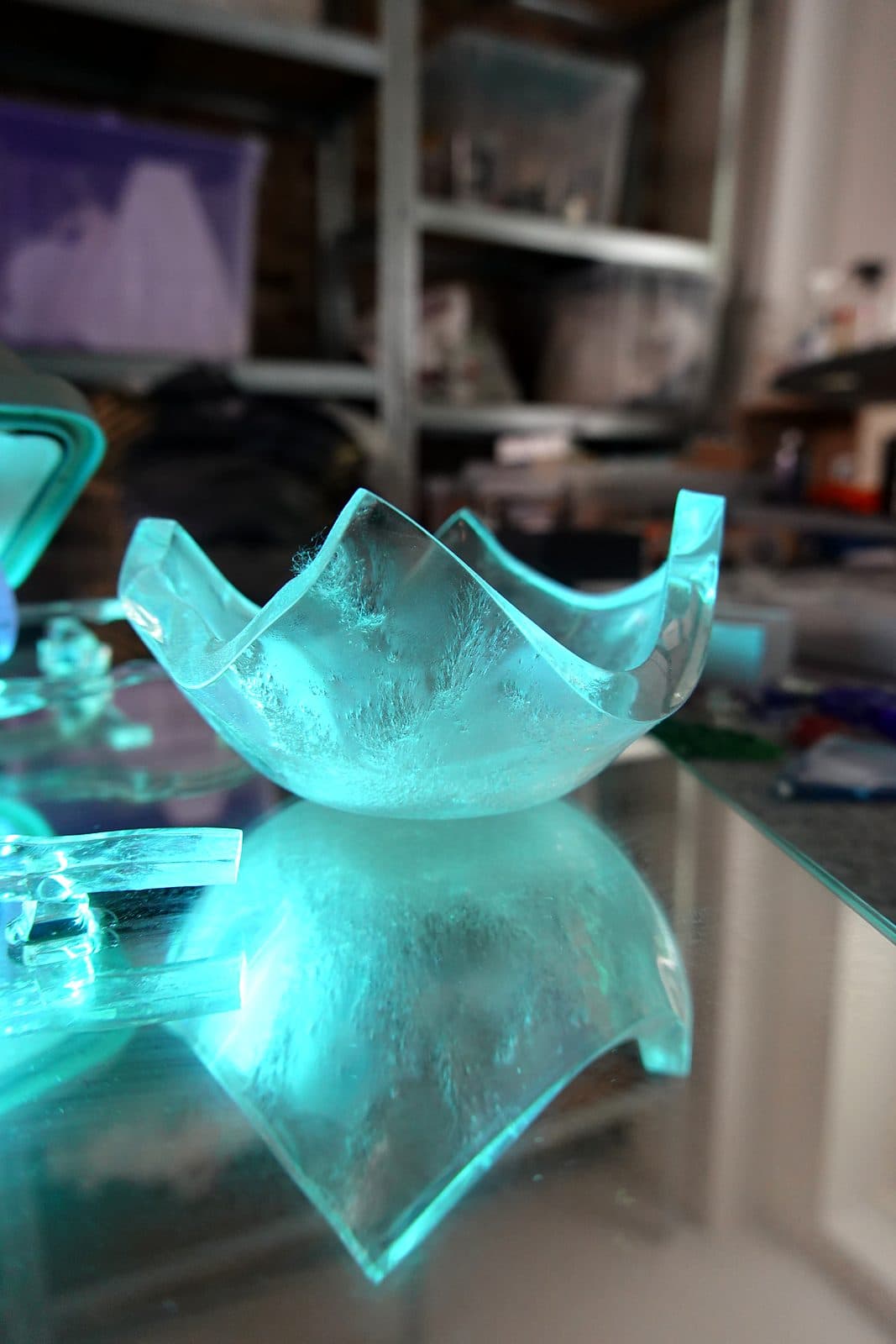A glass bowl lit from below