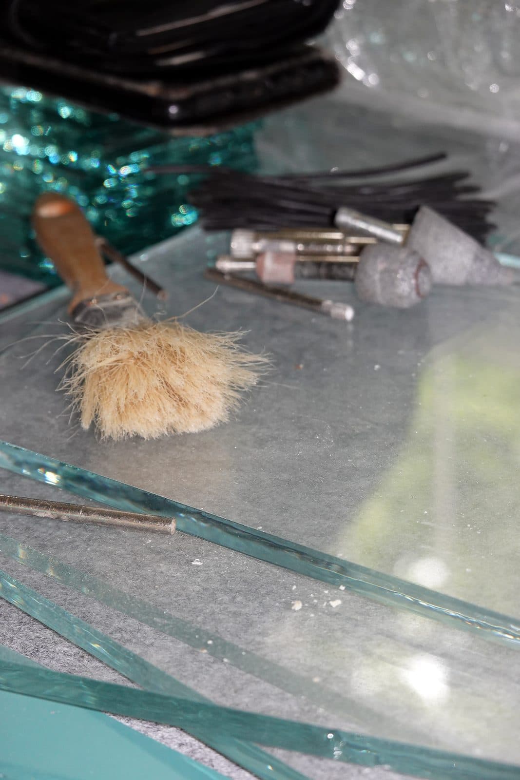 Glassworking tools on a glass sheet