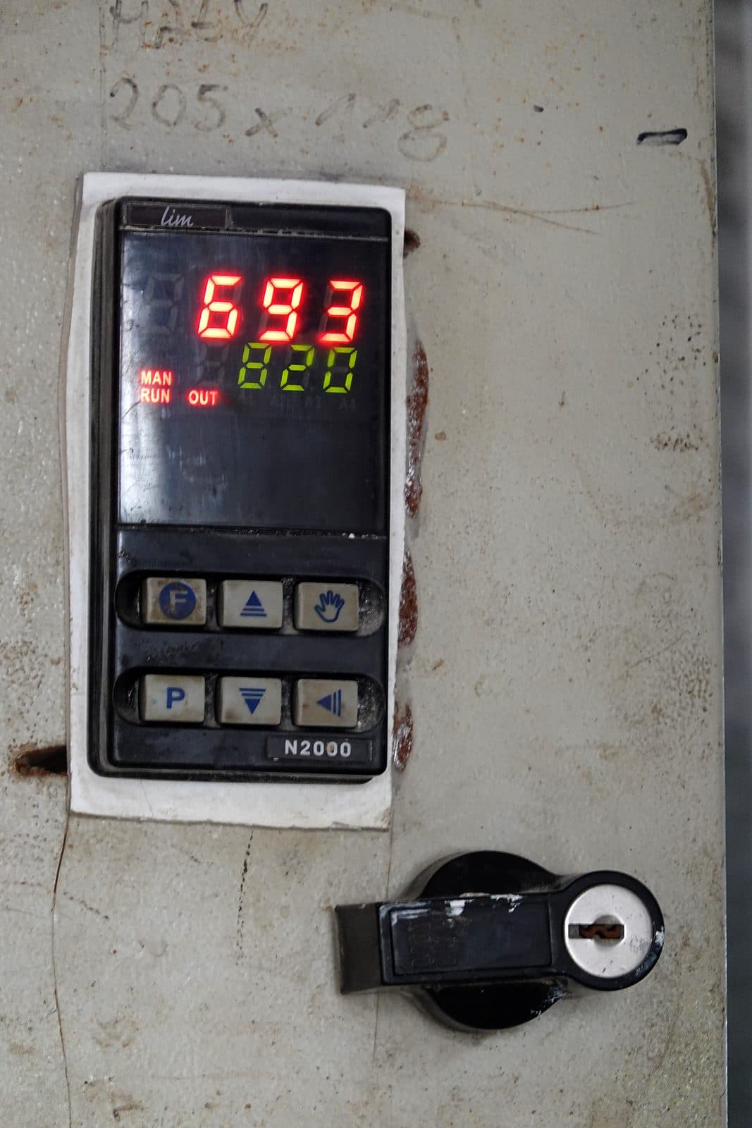 Kiln controller showing the firing temperature