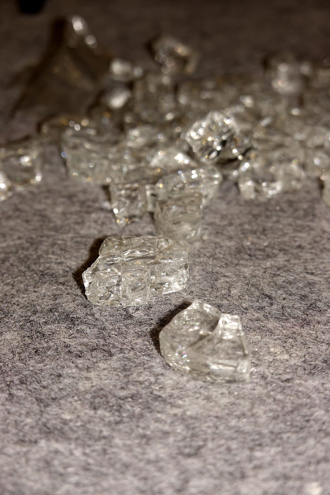 Clear crushed glass on felt